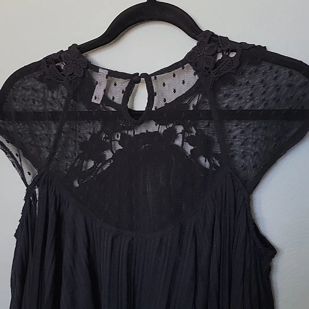 Free people Cutwork Gauze Witchy Girly Black Flowy Small Blouse Top